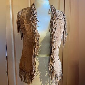 Vintage Rampage Tan Leather Fringe Vest